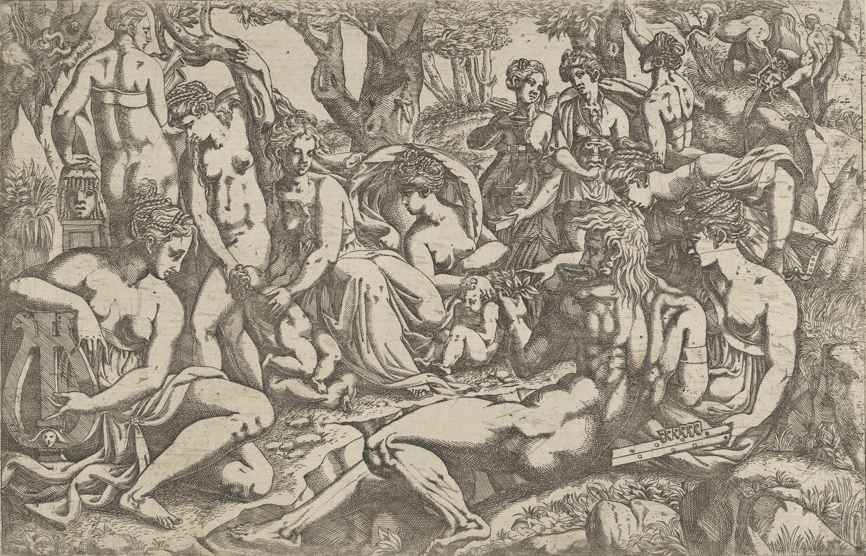 Muser ved foten av Mount Parnassus, 1540-45. av Antonio Fantuzzi