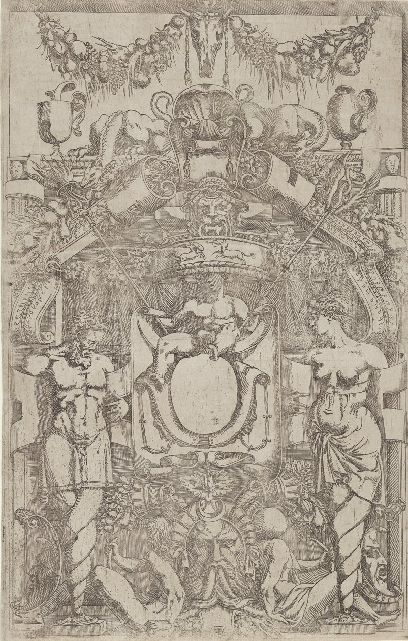 Ornament med en liten tom oval, 1540-45. av Antonio Fantuzzi