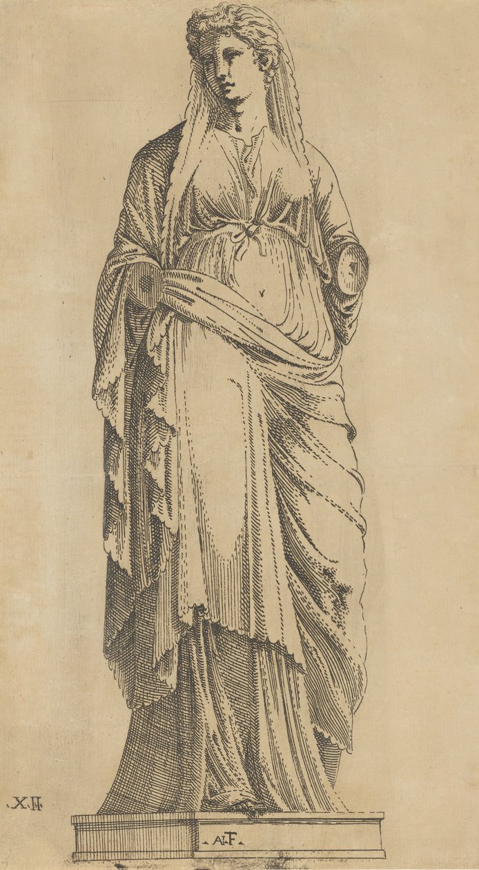 Kvinne fullt ansikt, hodet litt til venstre, ca. 1543. av Antonio Fantuzzi