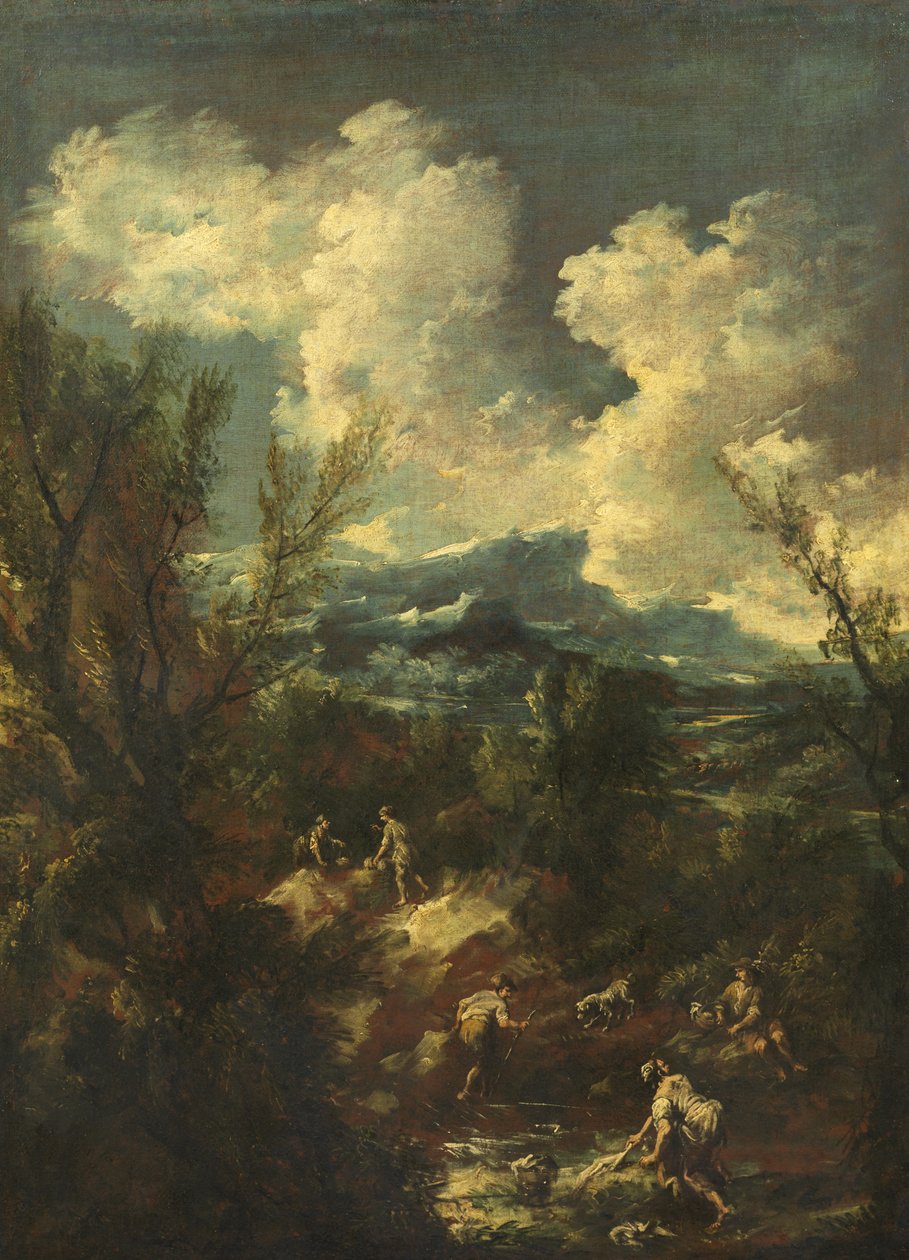 Landskap med vaskekoner, 1711-35 av Antonio Francesco Peruzzini