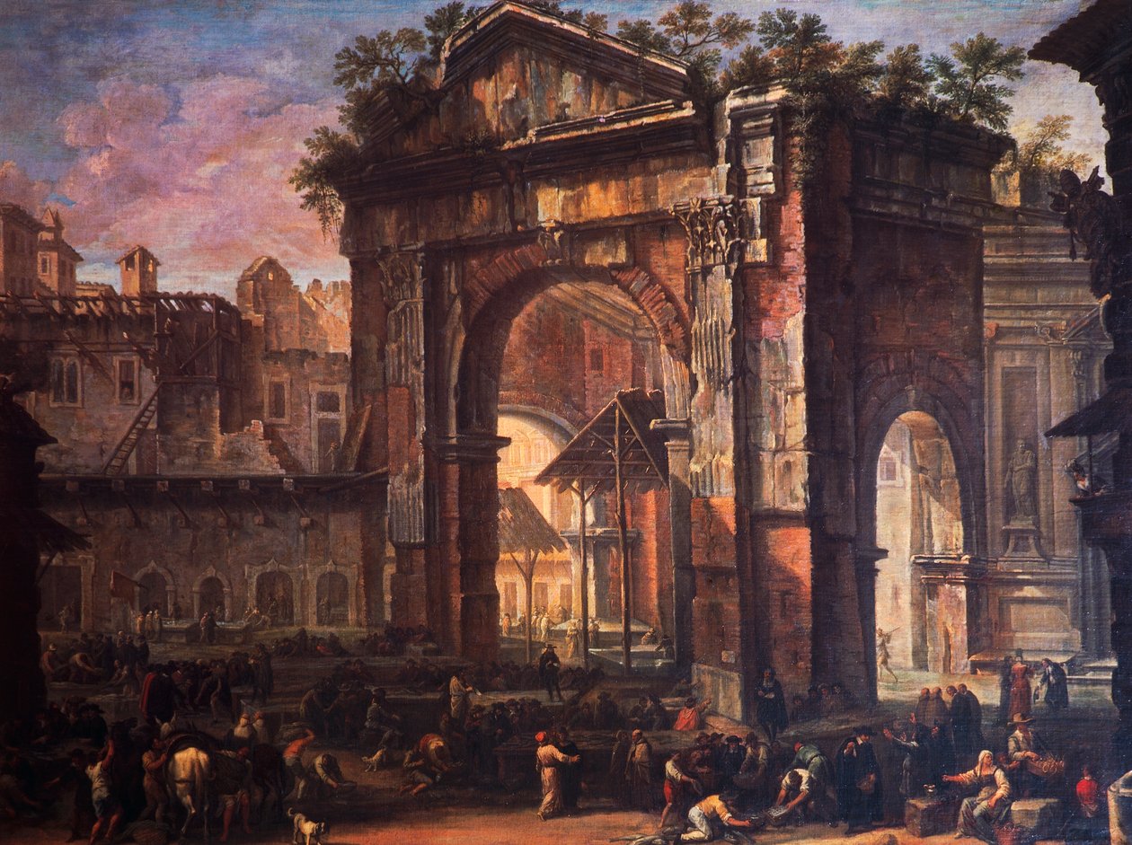 Portico of Octavia (olje på lerret) av Antonio Gaspari
