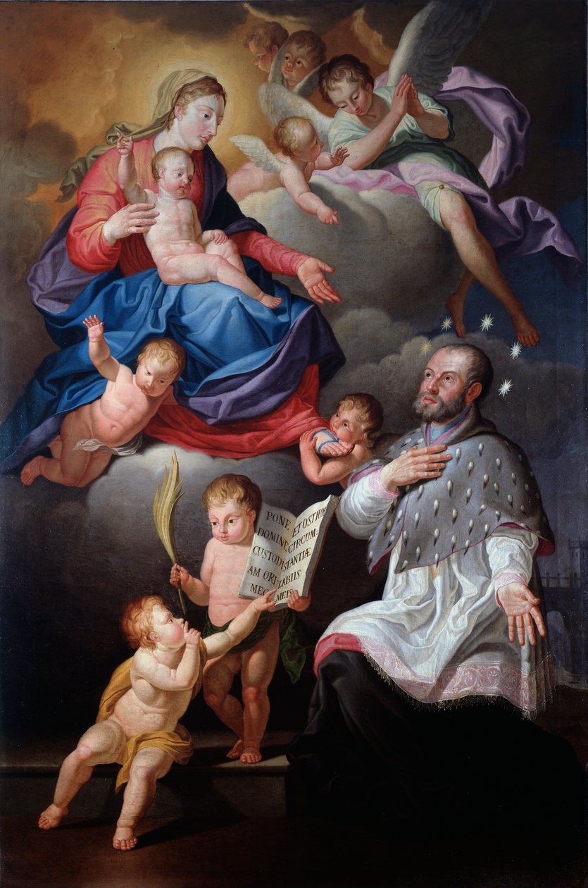 Johannes av Nepomuk med jomfruen og barnet (olje på lerret av Antonio Giolfi