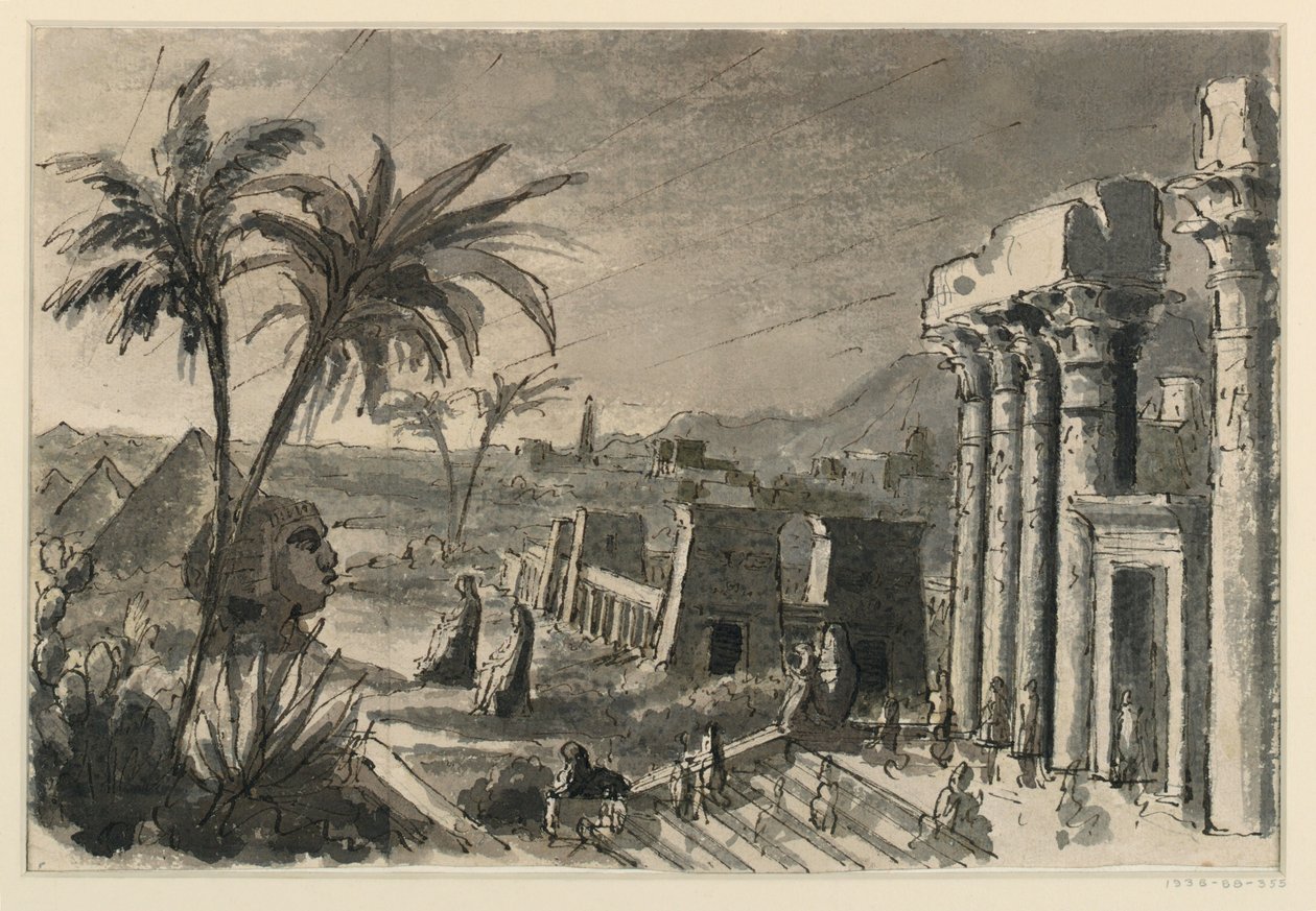 Scenedesign, egyptisk by av Antonio Giuseppe Basoli