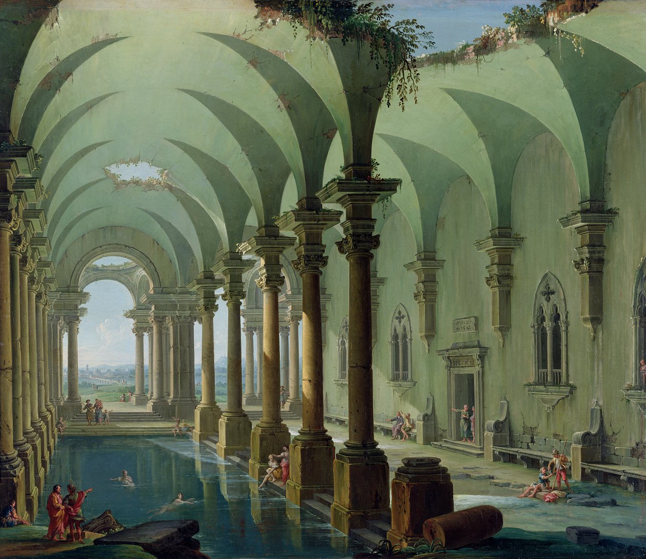 Architectural Fantasy (olje på lerret) av Antonio Joli
