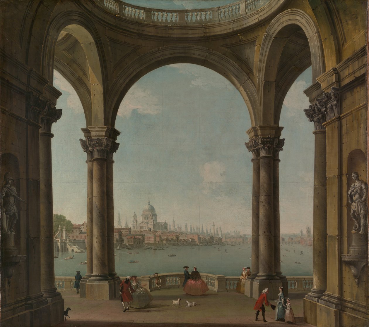 Capriccio med St. Pauls og Old London Bridge. av Antonio Joli