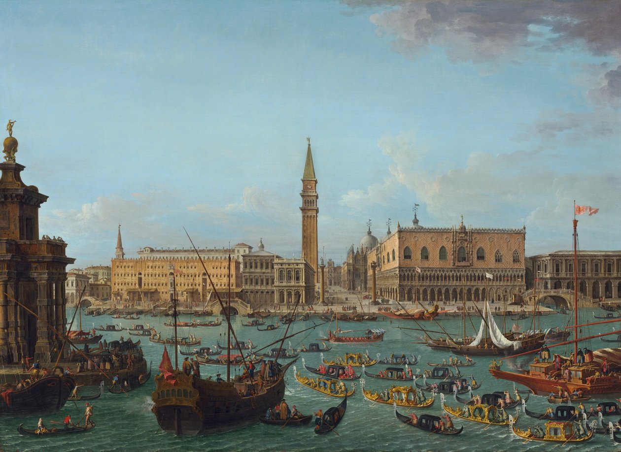 Prosesjon av gondoler i Bacino di San Marco, Venezia, 1742 eller senere. av Antonio Joli