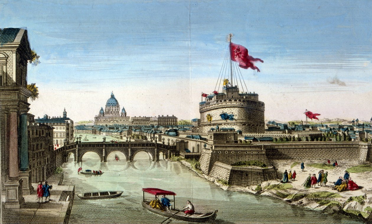 Roma, utsikt over Tiberen med Castel Sant