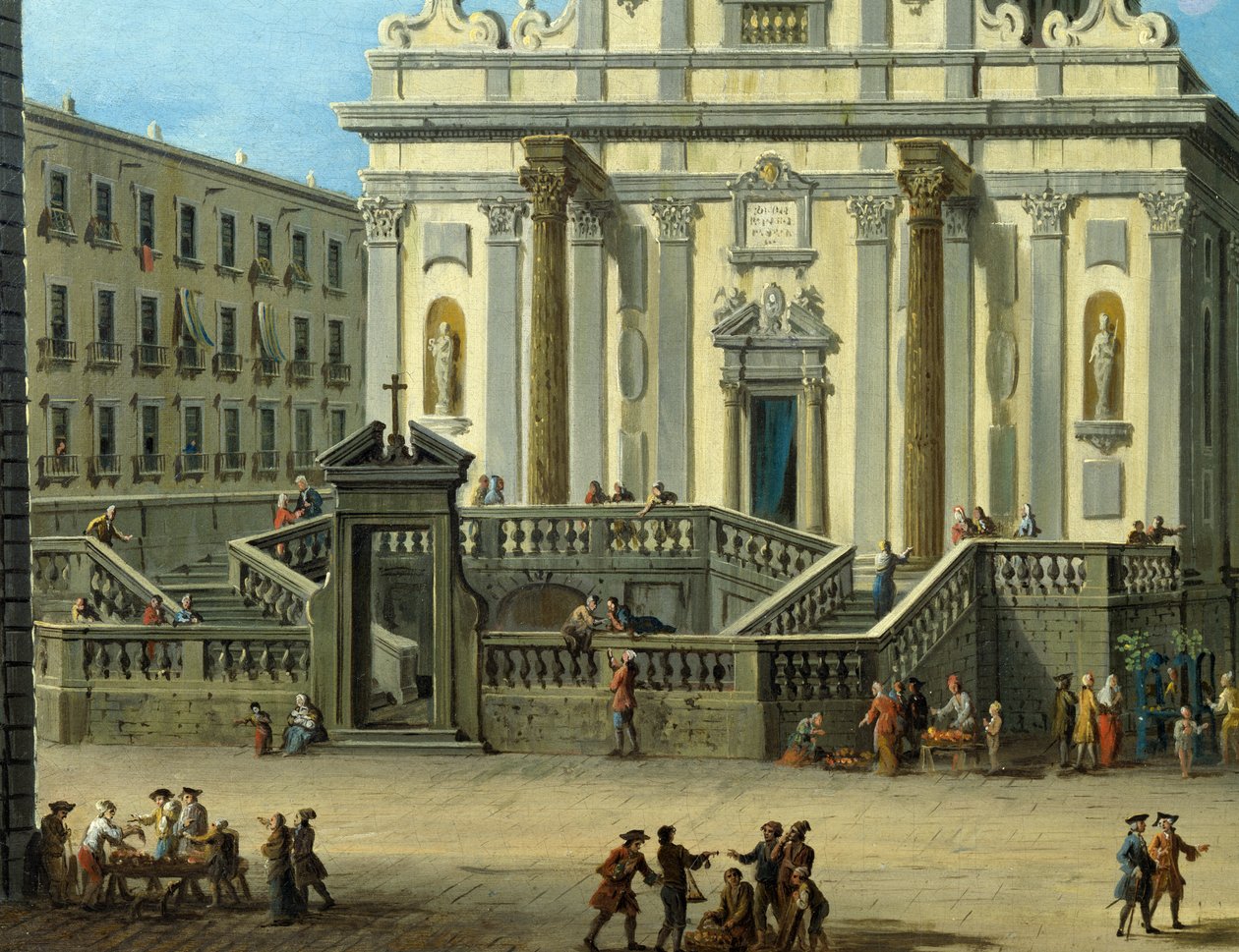 San Gaetano-plassen med basilikaen San Paolo Maggiore i Napoli, detalj av Antonio Joli