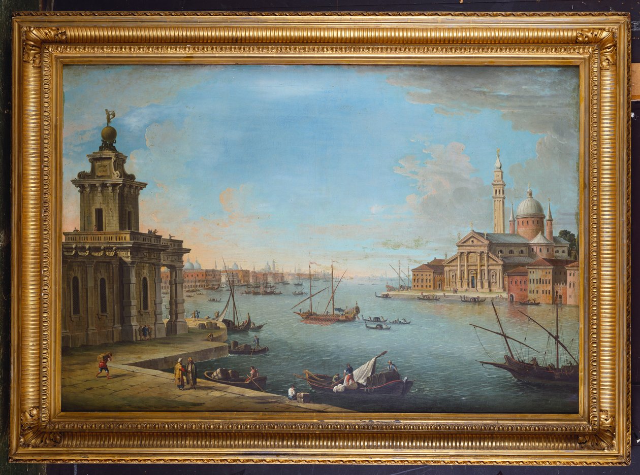 Bacino di San Marco, Venezia, med utsikt mot øst, med kirken San Giorgio Maggiore og Dogana av Antonio Joli