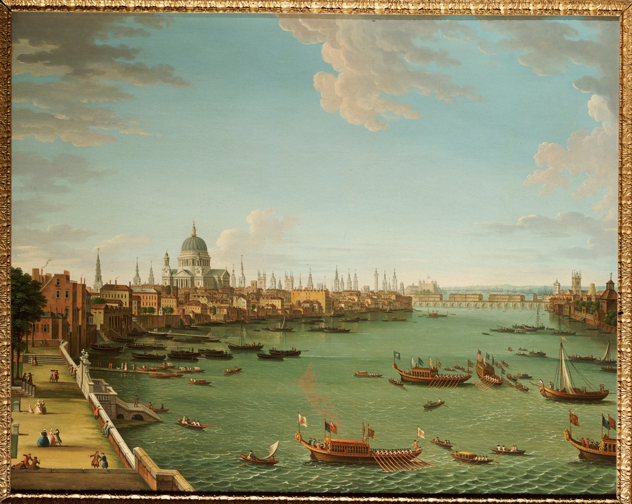 Themsen fra terrassen til Somerset House, med utsikt mot byen, ca. 1745 av Antonio Joli