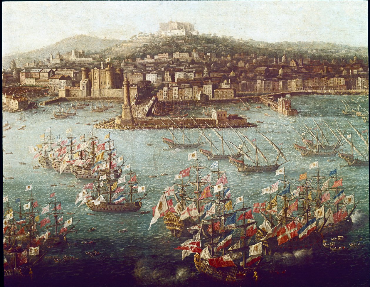Innskipningen av Charles III i havnen i Napoli for Spania, 06/10/1759 (Maleri, ca. 1759) av Antonio Joli