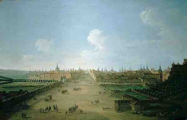 Utsikt over Calle de Atocha, Madrid (olje på lerret) av Antonio Joli