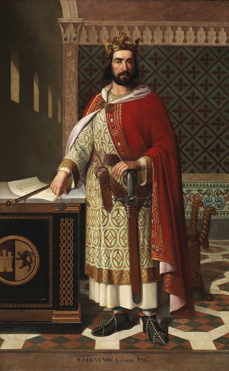 Portrett av kong Ferdinand I av Leon (1016-1065) (Portrett av Ferdinand I av Leon kalt den store) Maleri av Antonio Maffei Rosal (1817-1868) 1855 Palacio de las Cortes, Madrid av Antonio Maffei Rosal