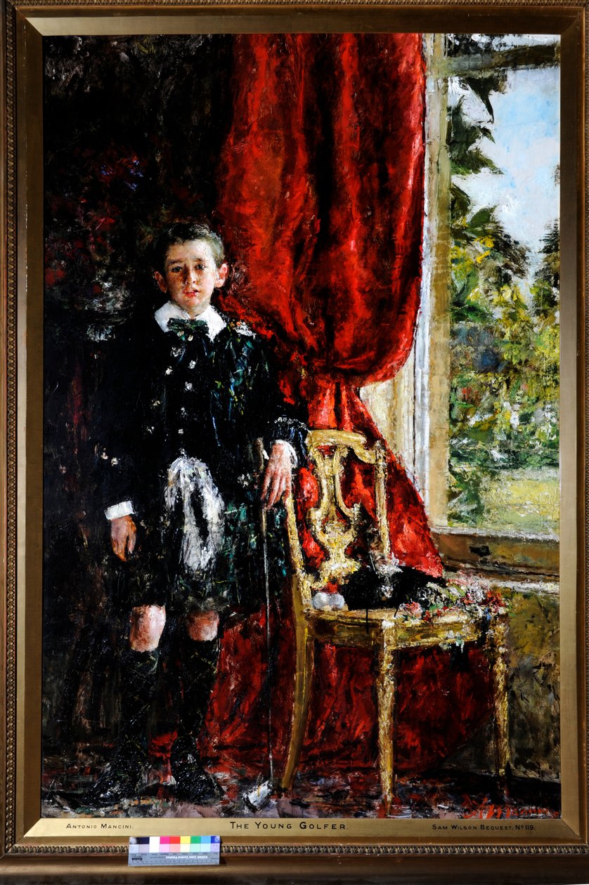 The Young Golfer (olje på lerret) av Antonio Mancini
