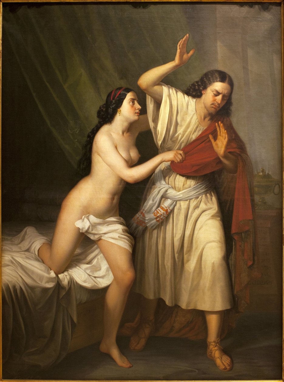 Josef og kona til Putifar (Potifar). Maleri av Antonio Esquivel (1806-1857), olje på lerret av Antonio María Esquivel y Suárez de Urbina