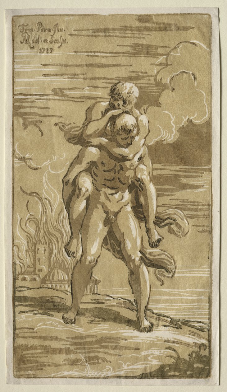 Eneas bærer Anchises, hans far, fra brenningen av Troja av Antonio Maria I Zanetti