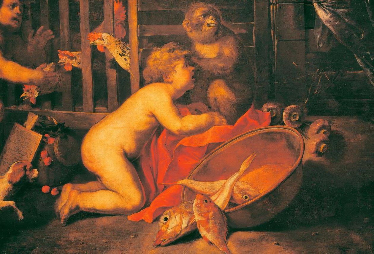 Putti, ape og skål med fisk av Antonio Maria Vassallo