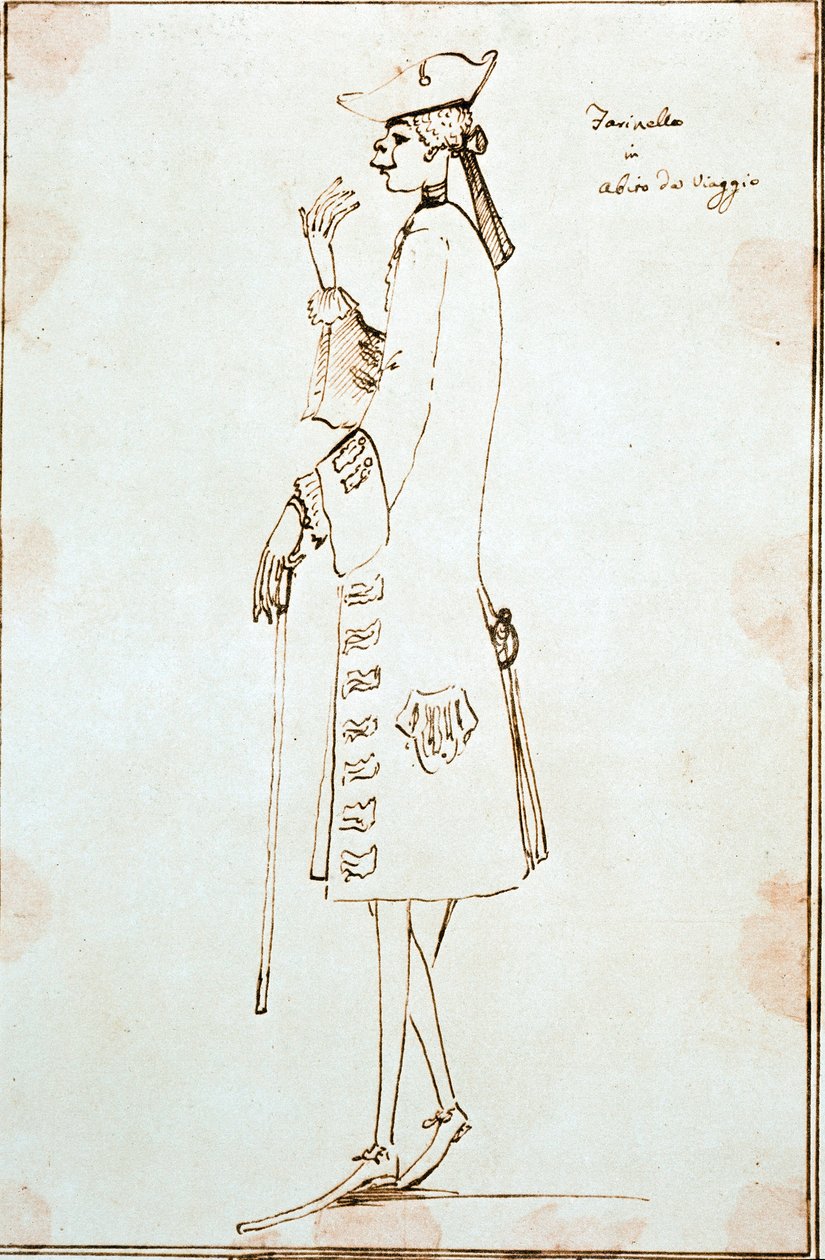 Portrett av kastratsangeren Carlo Broschi dit Farinelli (1705-1782) representerer under sin reise til Venezia for å fremføre Tommaso Albinonis La Didone abandonnata ”” ”rundt 1725. Tegning av Anton Maria Zanetti (1680-1767) Venezia Fondazione Cini av Antonio Maria Zanetti