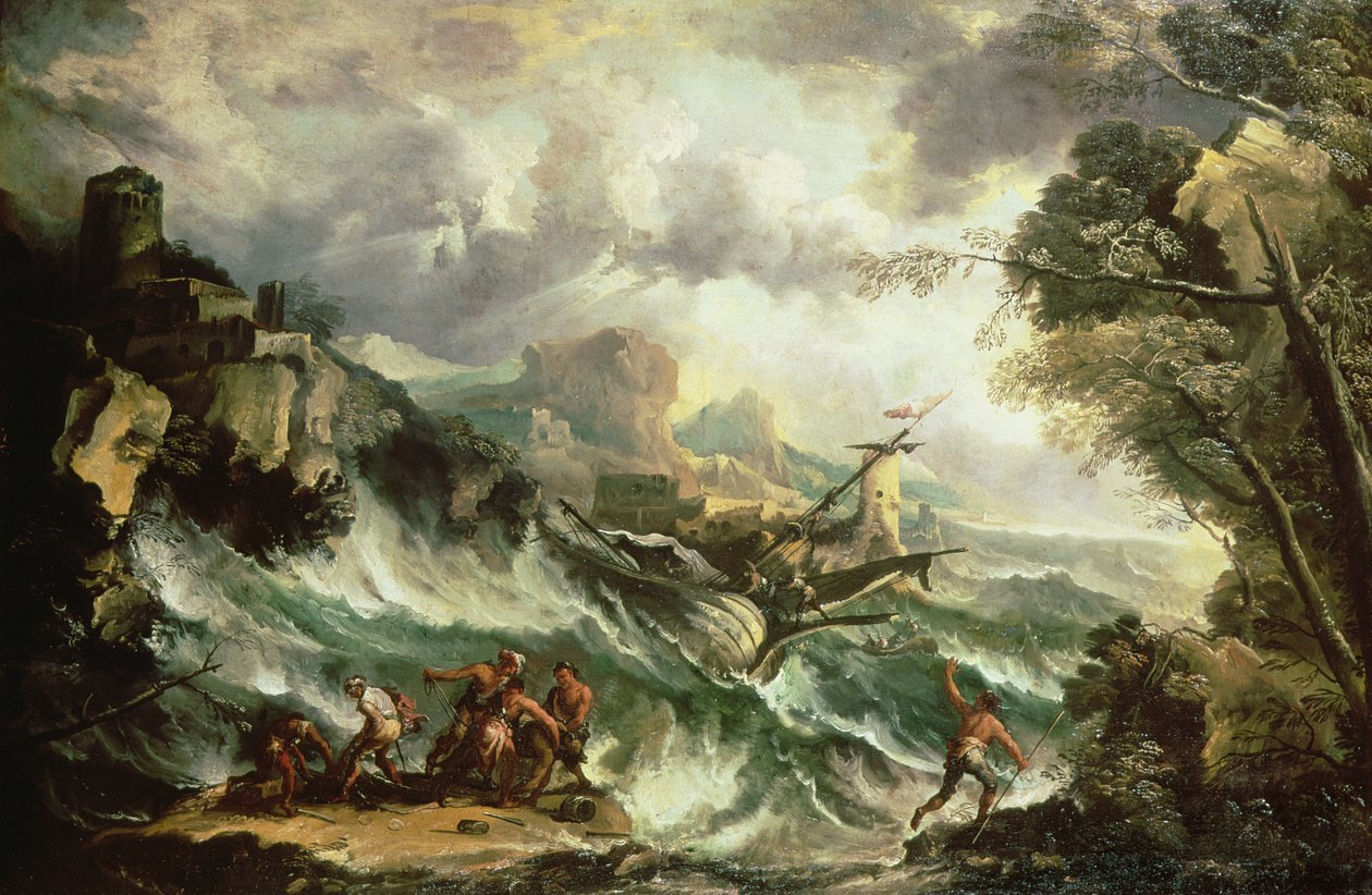 Seascape with Shipwreck, ca. 1700-07 (olje på lerret) (se også 123093) av Antonio Marini