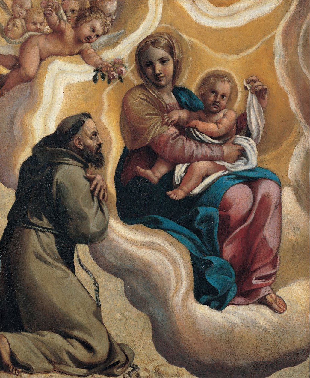 Madonna med barnet og Saint Francis av Antonio Marziale Carracci