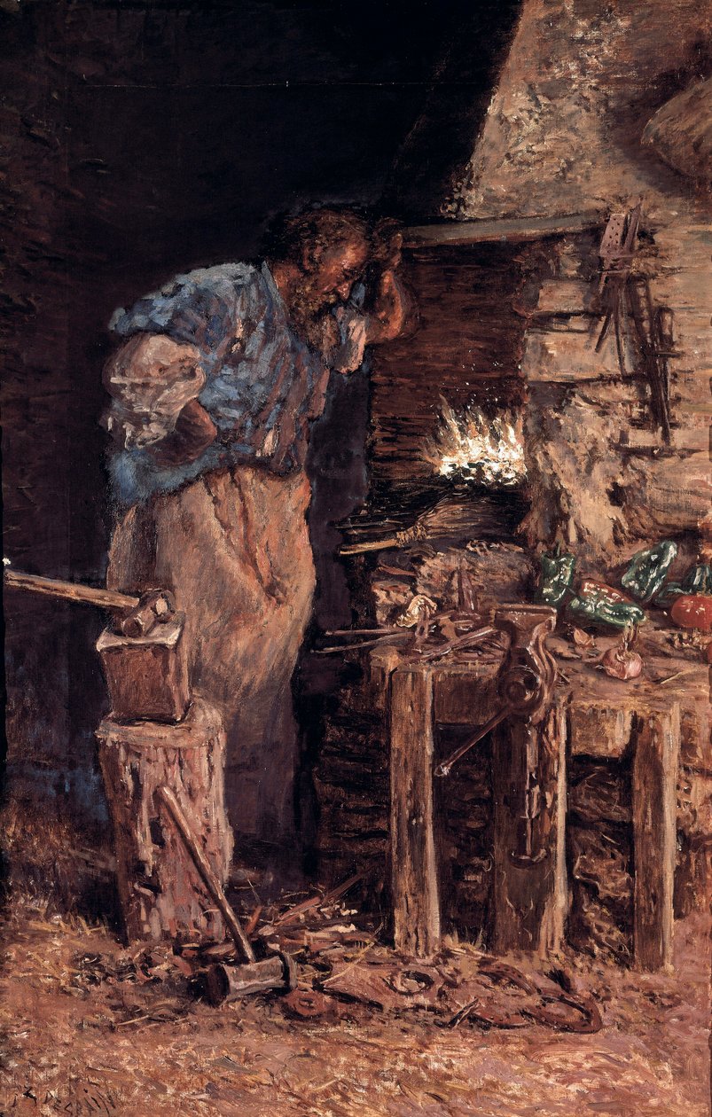 Smedens gullbryllup (Smeden ved gullbryllup). Maleri av Anthony Munoz og Degrain (1841-1924). Olje på lerret av Antonio Munoz Degrain