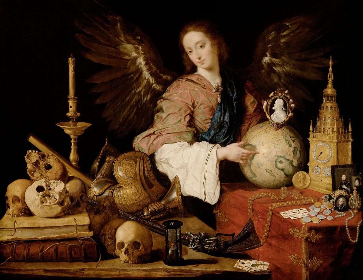 ""Allegorie de la Vanite"" (""Allegory of Vanity") Detalj av forfengelighet og et slukket lys - Maleri av Antonio de Pereda y Salgado (1611-1678) 1634 Dim 139,5x174 cm Wien, Kunsthistorisches Museum av Antonio Pereda y Salgado