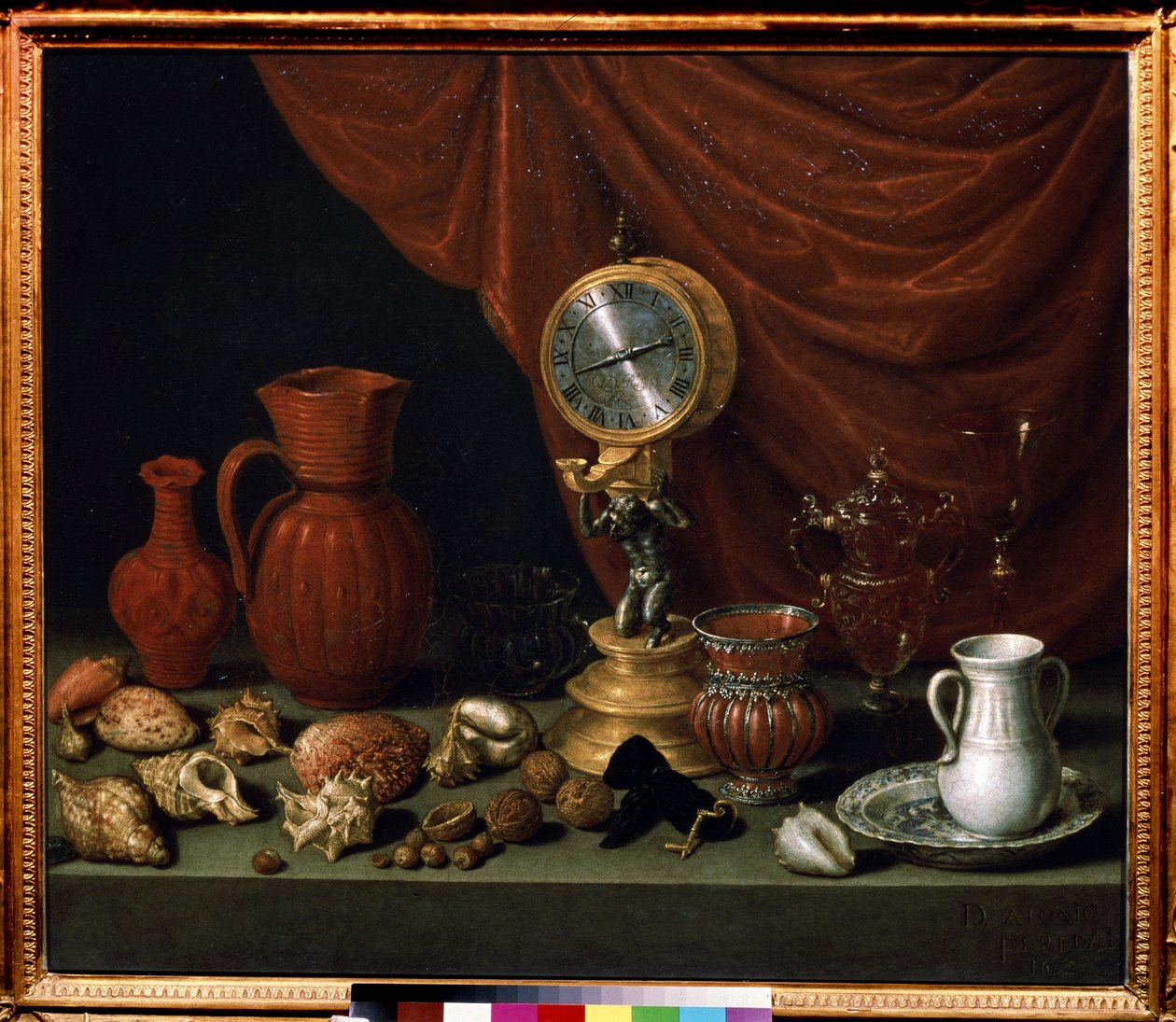 "Stilleben med klokke" Pendel, mugge, skjell, nøtter, krystallglass. Maleri av Antonio de Pereda y Salgado (1611-1678) 1652 Pushkin-museet, Moskva av Antonio Pereda y Salgado