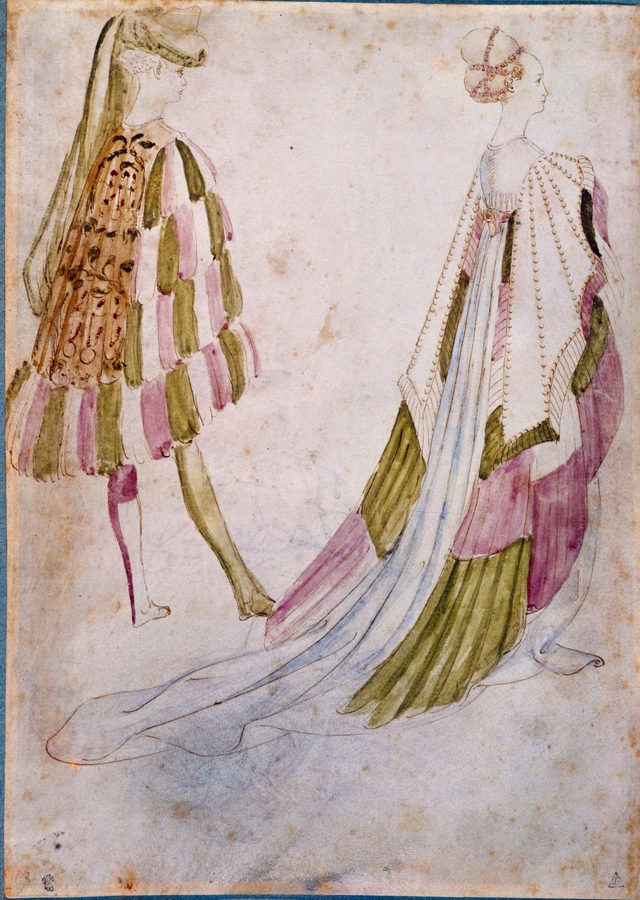 En mann og en kvinne i retten kler Akvarell, fjær og vask av Antonio di Puccio Pisano dit Pisanello (før 1395-1455) 1450 Søn. 0,27x0,19 m Chantilly, Musee Conde av Antonio Pisanello