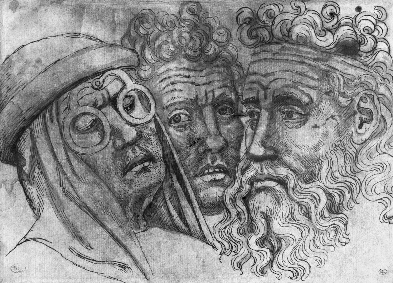 Hoder til tre menn, fra The Vallardi Album av Antonio Pisanello
