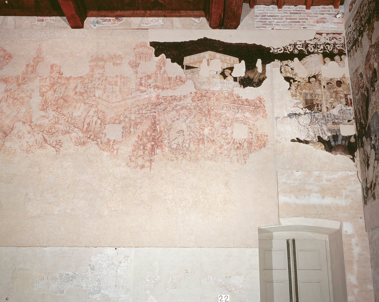 Knights of the Round Table på deres søken etter den hellige gral (eksponert sinopie og fresco) av Antonio Pisanello