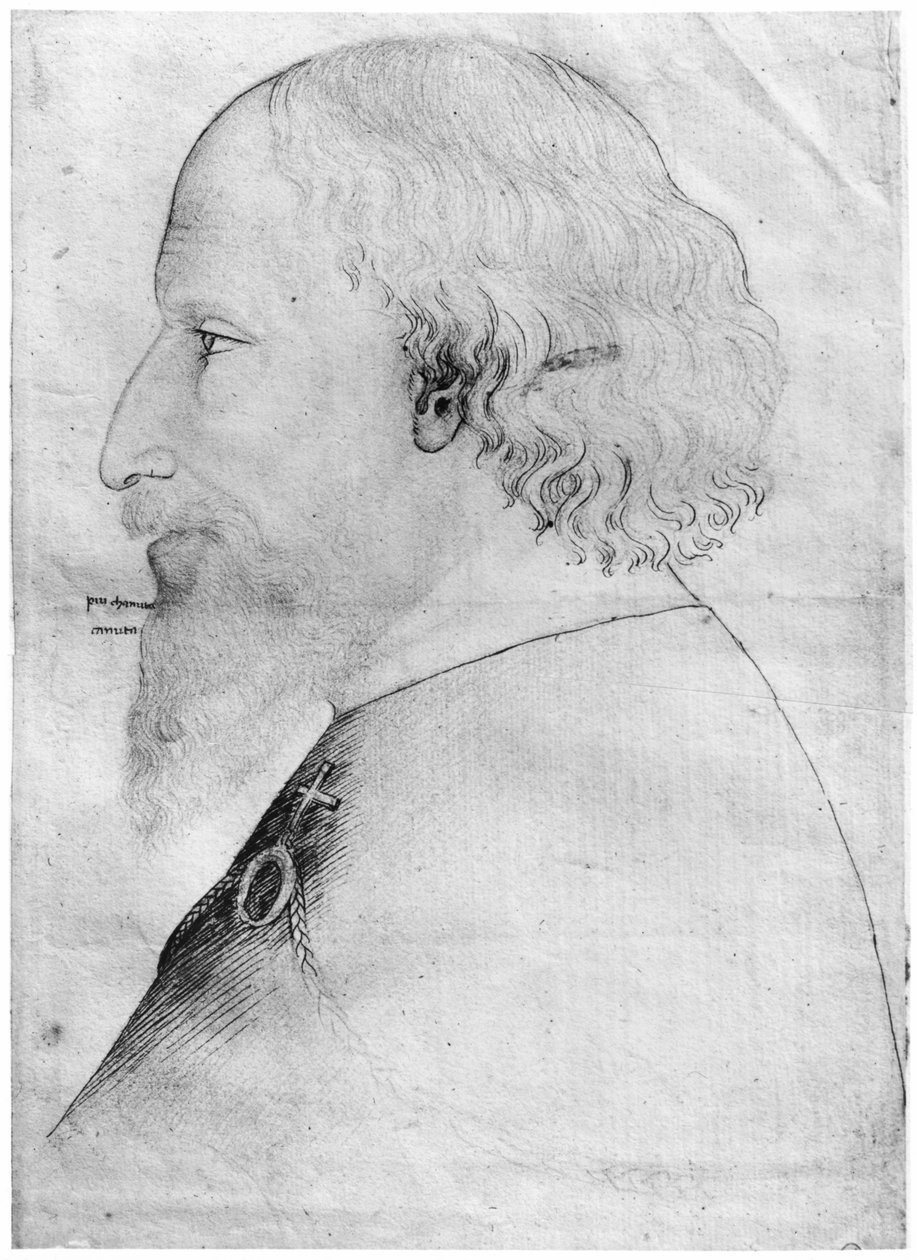 Sigismund, Holy Roman Emperor, fra The Vallardi Album (penn, blekk, blyant og rødt kritt på papir) av Antonio Pisanello