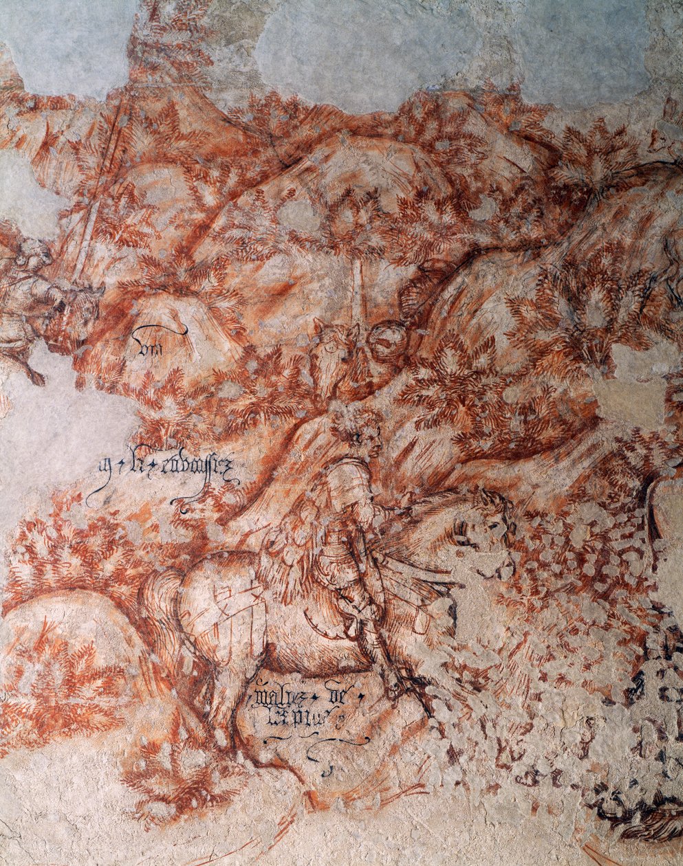 Sinopia (undermaling), detalj (fresco) av Antonio Pisanello
