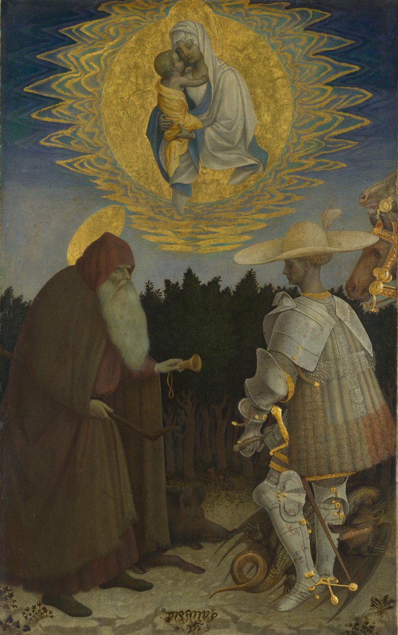 Jomfruen og barnet med de hellige Anthony Abbot og George, ca. 1440 av Antonio Pisanello