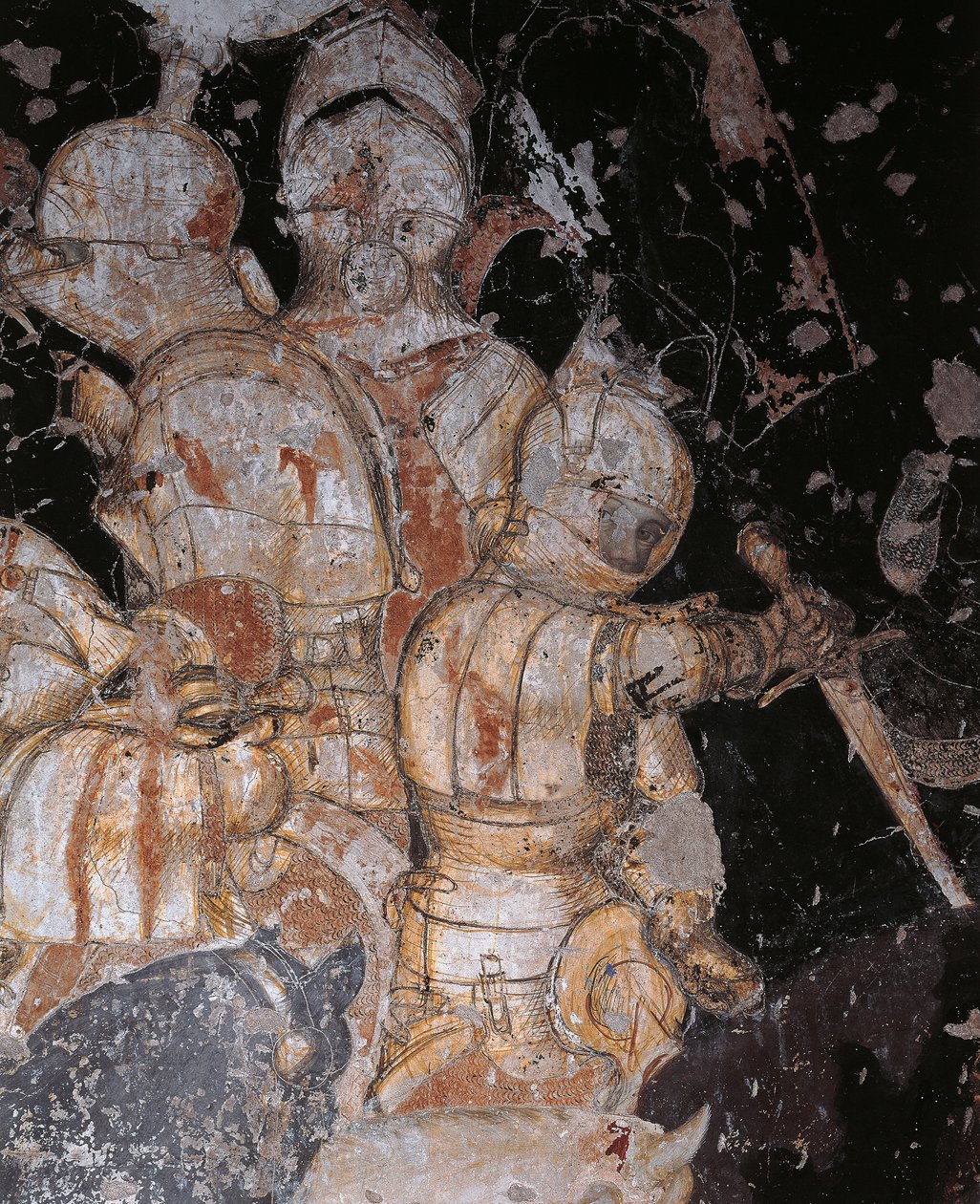 Tournament-Battle of Louvezerp av Antonio Pisano kjent som Pisanello (pre-1395-ca 1455), fresco, detalj, Palazzo Ducale, Mantua av Antonio Pisanello