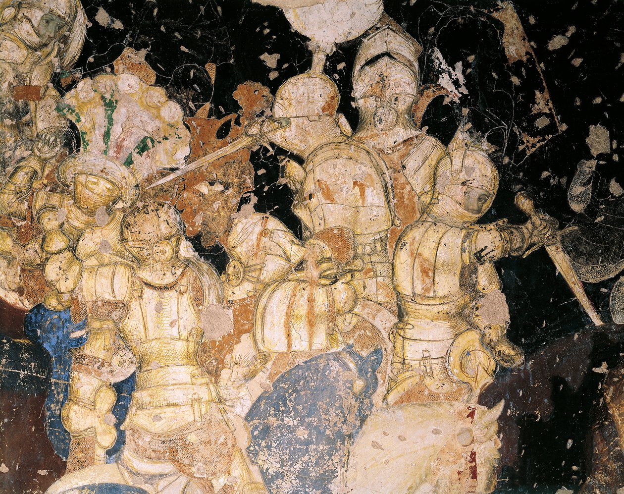Tournament-Battle of Louvezerp, av Antonio Pisano kjent som Pisanello (før 1395-ca 1455), freskomaleri. Detalj. Palazzo Ducale, Mantua. av Antonio Pisanello