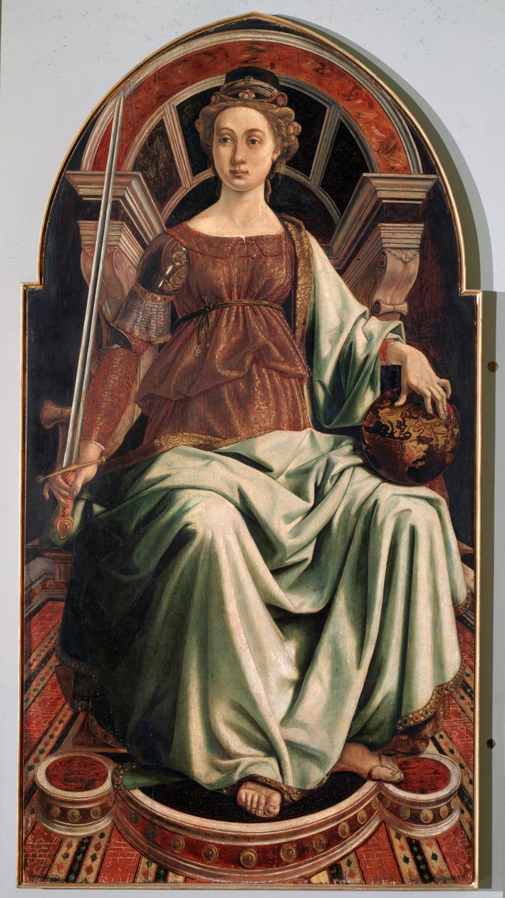 Allegory of Justice - olje på panel, ca.1470 av Antonio Pollaiuolo