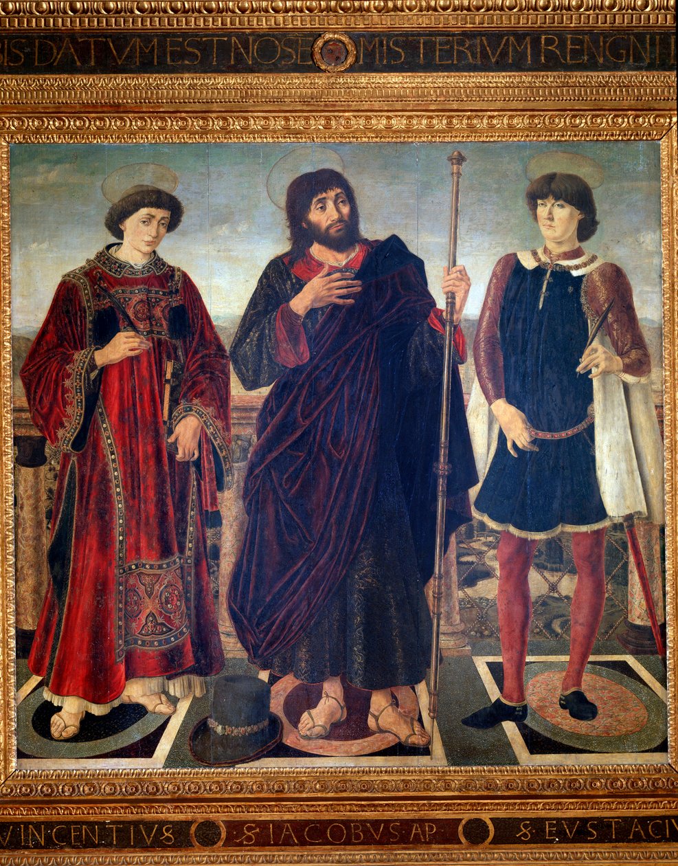 Altertavle av St. Vincent, St. James og St. Eustatius - olje på panel av Antonio Pollaiuolo