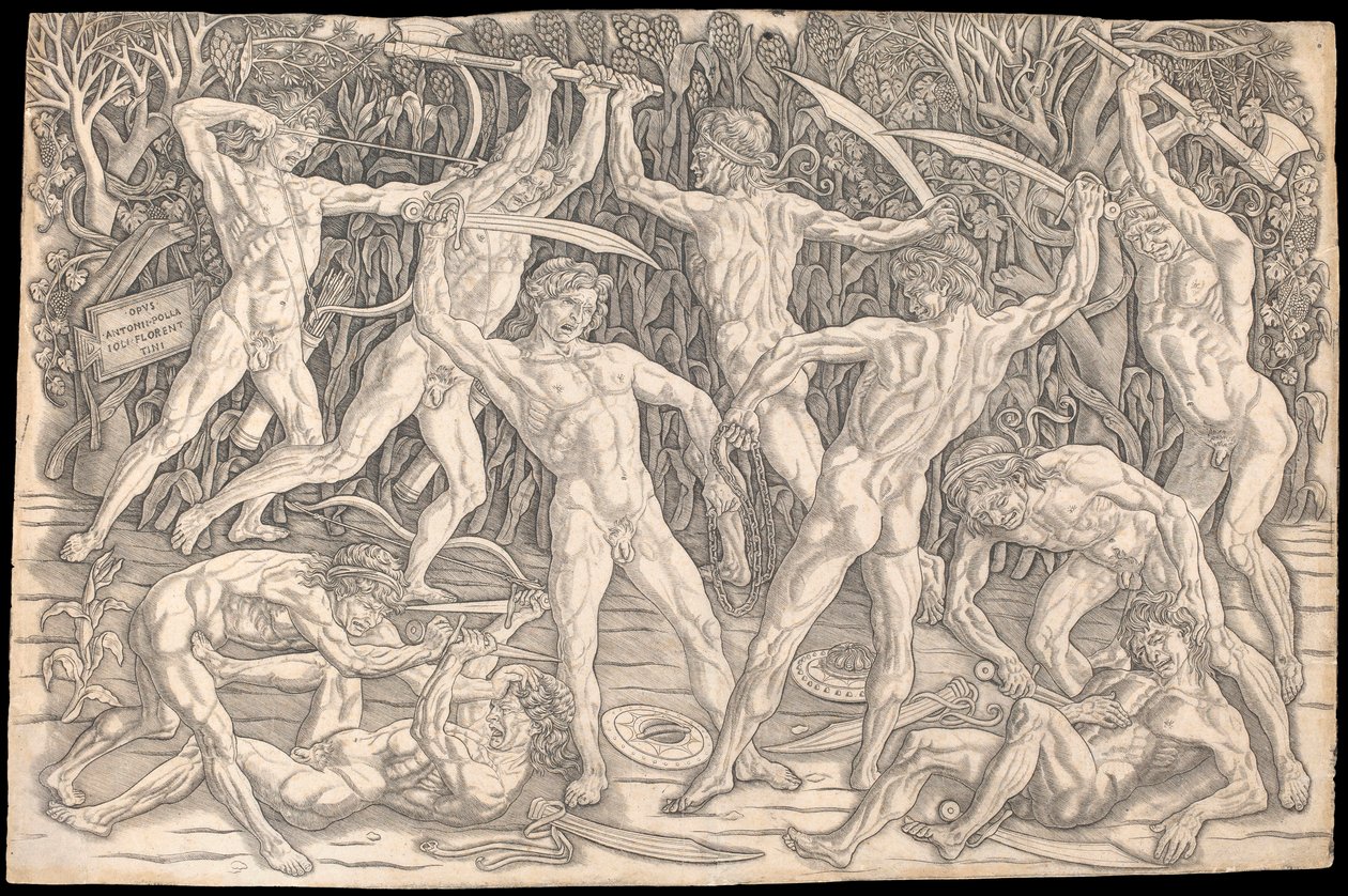 Battle of the Nudes av Antonio del Pollaiolo, ca. 1470-90 (s/hv gravering) av Antonio Pollaiuolo