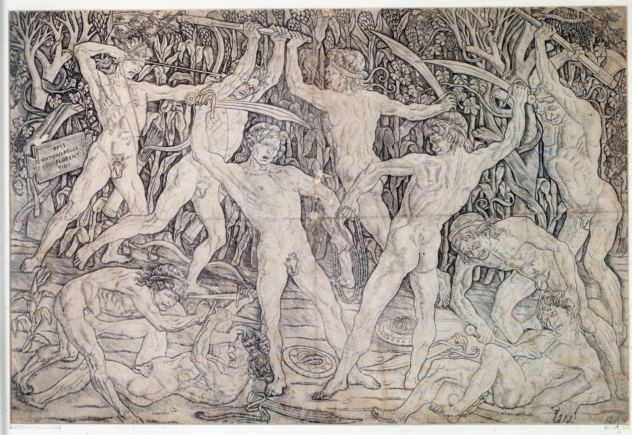 Kamp av nakne krigere Tegning av Antonio Pollaiolo (Pollaiuolo eller Benci) (ca. 1431-1498) 1470 Institutt for trykk og tegninger, Uffizi Firenze av Antonio Pollaiuolo