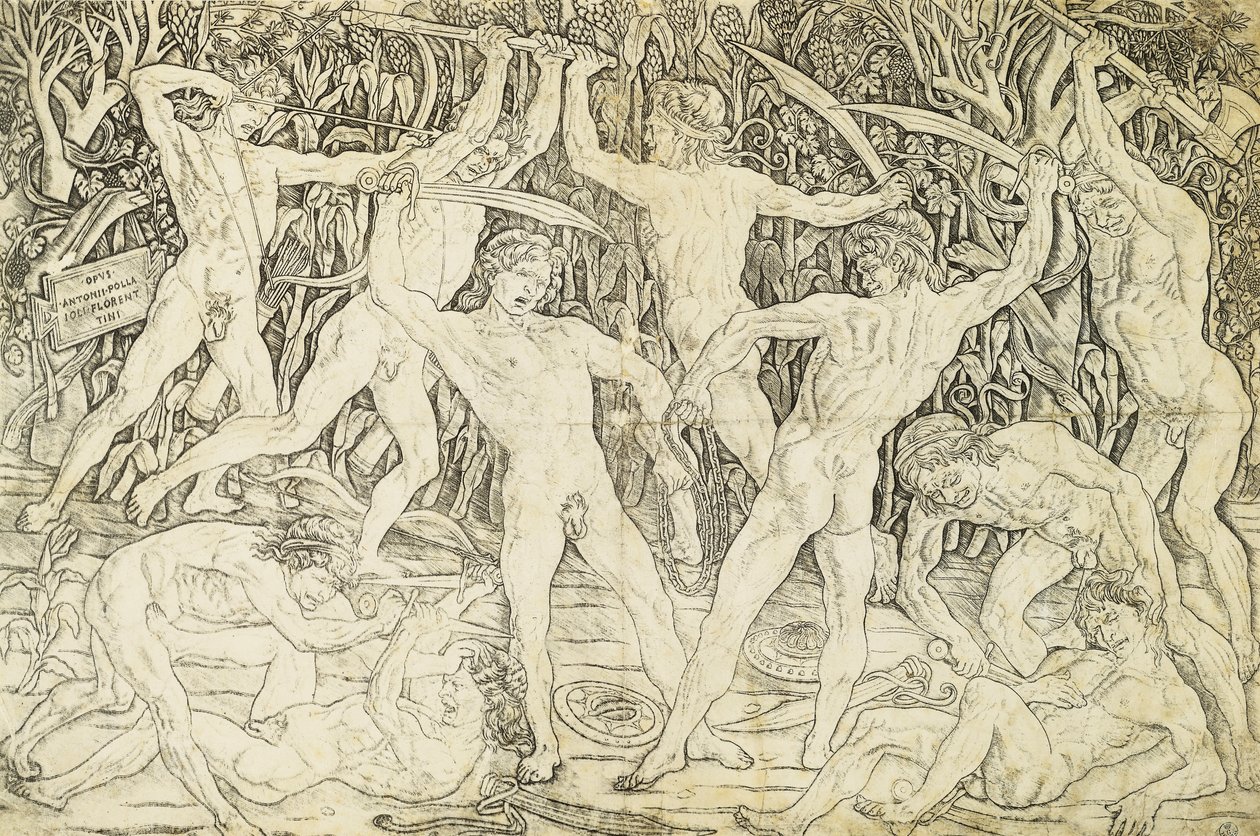 Nakenbilder i kamp, ​​av Antonio del Pollaiuolo (ca 1431-1498), gravering av Antonio Pollaiuolo