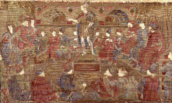 Døperen Johannes som irettesetter Herodes, billedvev som viser scener fra helgenens liv (tekstil) av Antonio Pollaiuolo