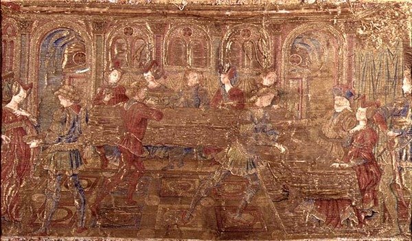 The Conviction of Herodes, billedvev som skildrer scener fra helgenens liv (tekstil) av Antonio Pollaiuolo