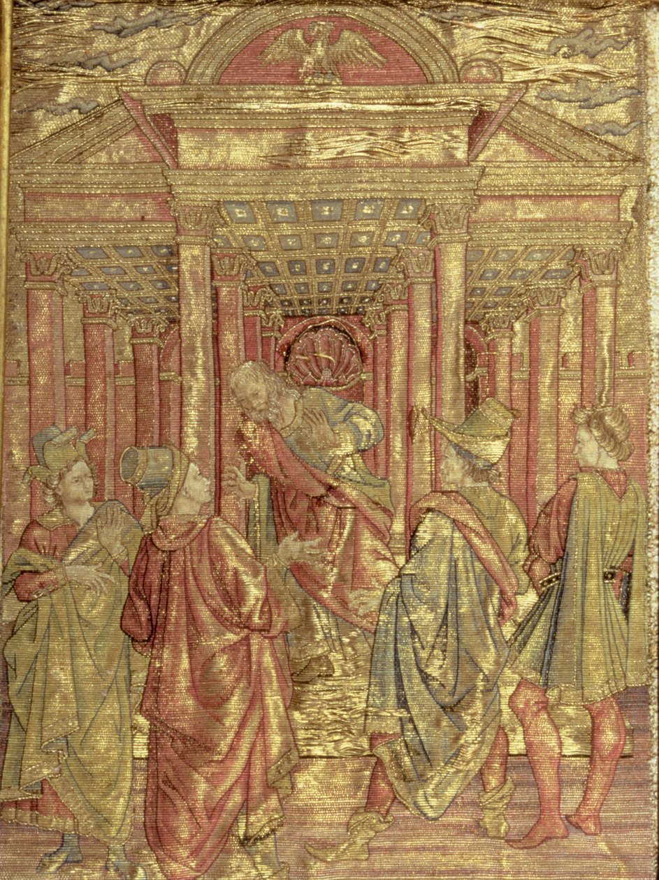 Zacharias forlater templet, billedvev som viser scener fra døperen Johannes (tekstil) av Antonio Pollaiuolo