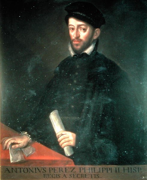 131 0794307/2 Portrett av Antonio Perez (1540-1611) politiker og sekretær for Philip II (olje på panel) av Antonio Ponz