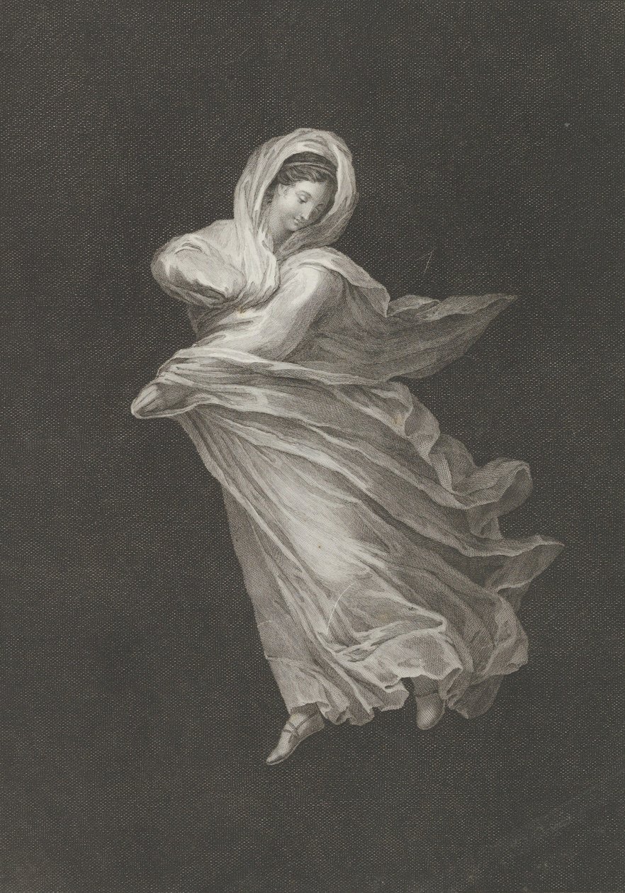 En bacchante iført flytende draperi, ser ned, høyre arm bøyd og venstre arm ..., ca. 1795-1847. av Antonio Ricciani