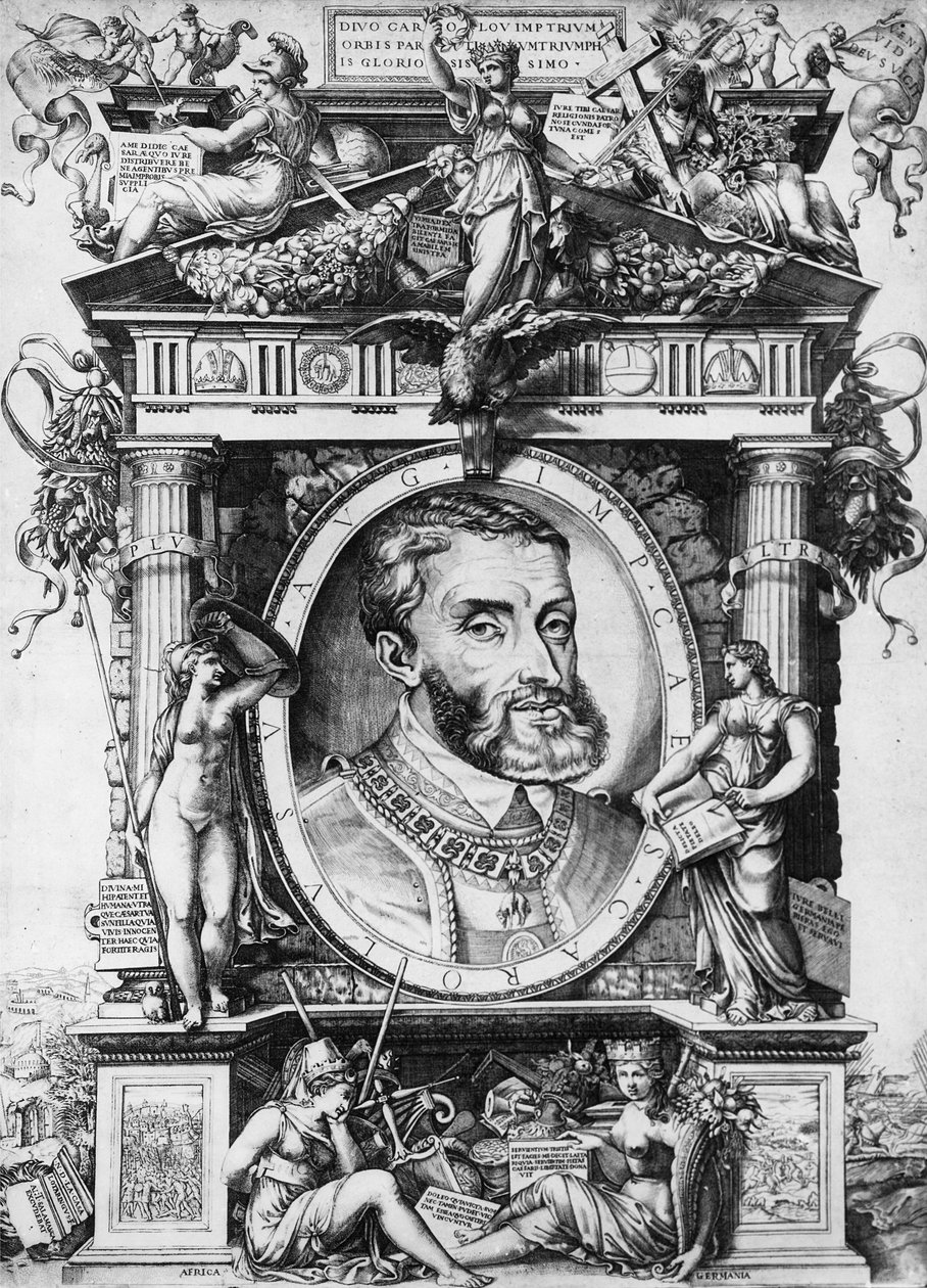 Portrett av Charles V (1500-68), Den hellige romerske keiser (gravering) (bw-foto) av Antonio Salamanca