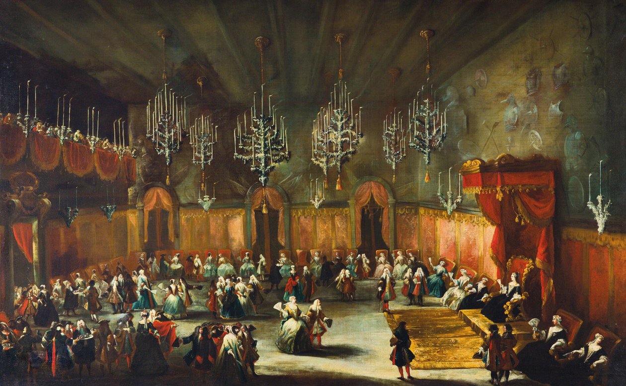 Ball til ære for Anna Maria Luisa de Medici, kurfyrste av Pfalz, ca. 1718-1719. av Antonio Stom
