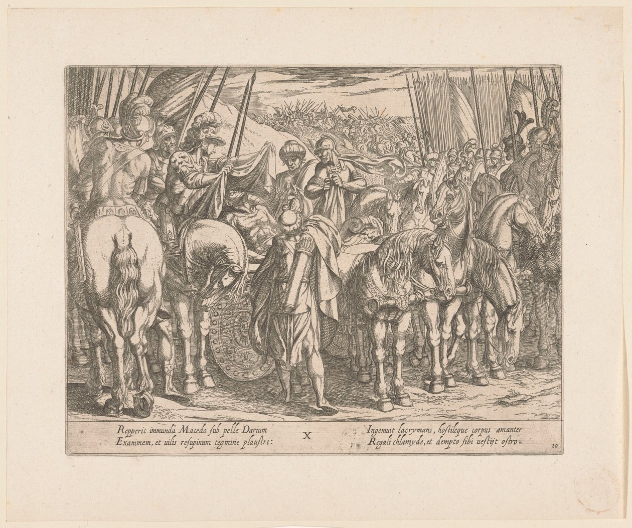 Alexander den store finner liket av Darius The Deeds of Alexander the Great (serietittel) Alexandri magni praecipvae res gestae (serietittel) av Antonio Tempesta