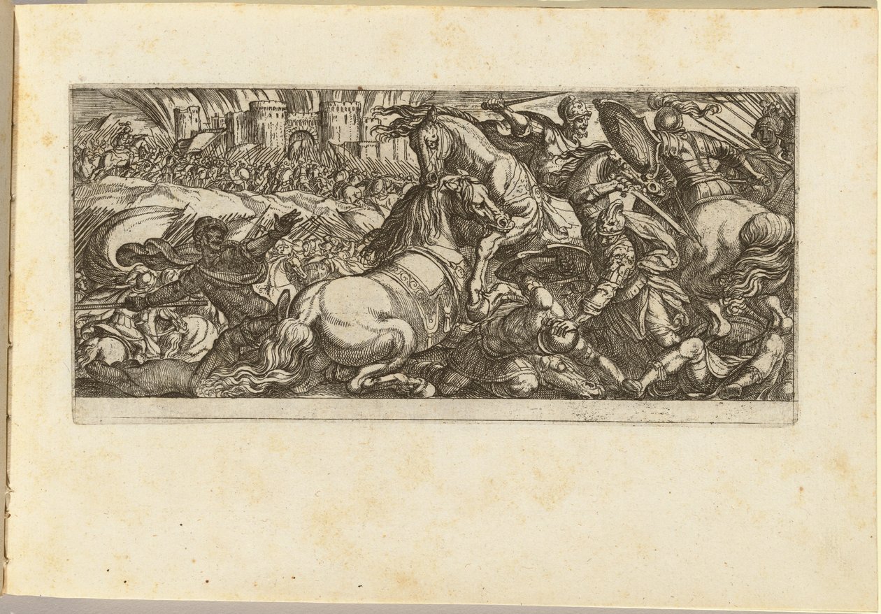 Kampscene med to hester som angriper hverandre av Antonio Tempesta