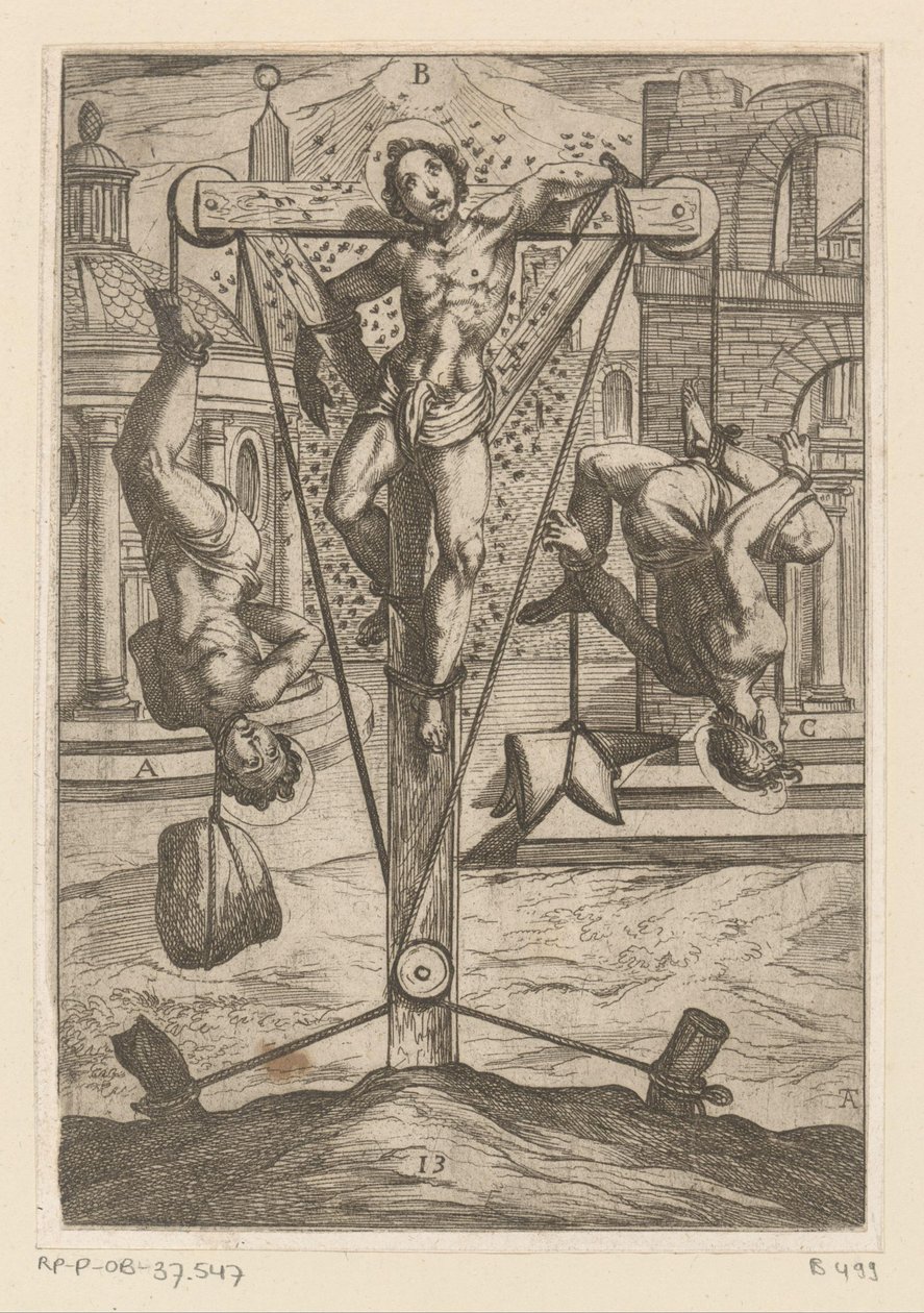 Insekteksponering og oppheng Tortur påført av kristne martyrer (serietittel) Varia tormentorum et supplicioru crudelium (...) (serietittel) av Antonio Tempesta